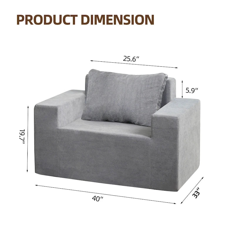 Poltrona d'Appoggio Moderna Grigia da 102 cm con Cuscino – Poltrona Imbottita