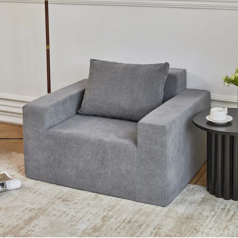 Poltrona d'Appoggio Moderna Grigia da 102 cm con Cuscino – Poltrona Imbottita