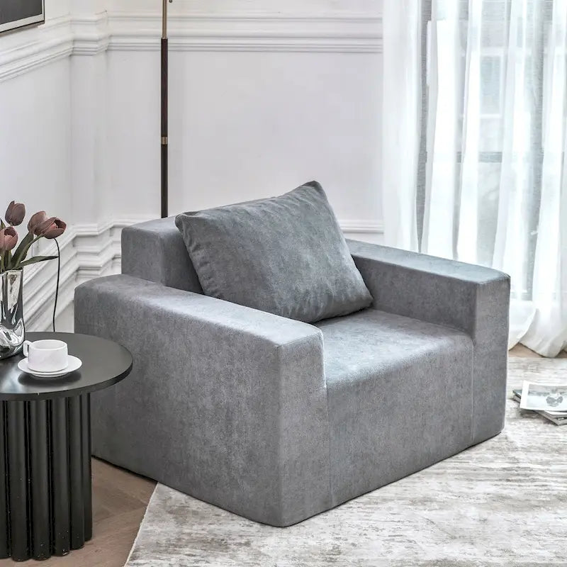 Poltrona d'Appoggio Moderna Grigia da 102 cm con Cuscino – Poltrona Imbottita
