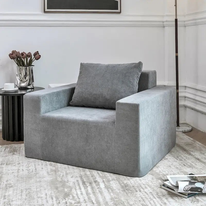 Poltrona d'Appoggio Moderna Grigia da 102 cm con Cuscino – Poltrona Imbottita