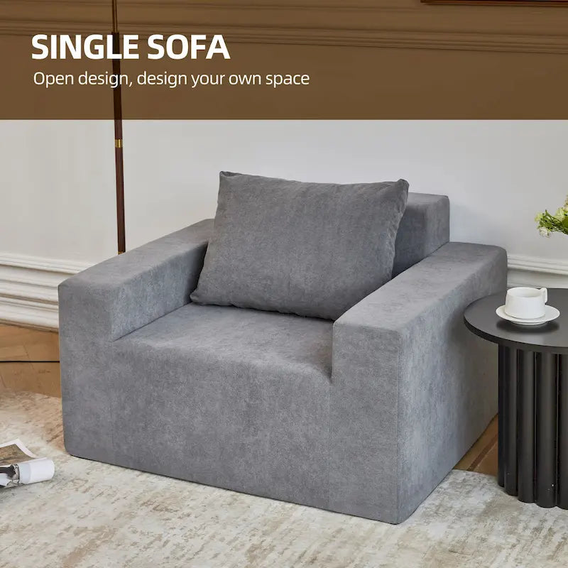 Poltrona d'Appoggio Moderna Grigia da 102 cm con Cuscino – Poltrona Imbottita