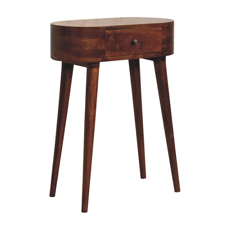 Tavolino Mini Consolle in Legno Massello Finitura Castagno – Tavolino d'Appoggio Artigianale per Ingresso