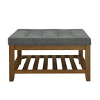 Tavolino Imbottito, Pouf Grande Quadrato in Lino Tufted con Scaffale e Struttura in Legno di Faggio, Pouf Contenitore Maxi