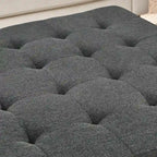 Tavolino Imbottito, Pouf Grande Quadrato in Lino Tufted con Scaffale e Struttura in Legno di Faggio, Pouf Contenitore Maxi