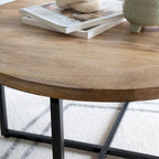 Tavolino da Caffè in Legno Naturale e Ferro – Stile Industriale Rustico, Tavolo da Centro per Soggiorno