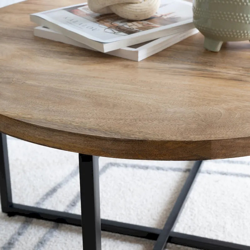 Tavolino da Caffè in Legno Naturale e Ferro – Stile Industriale Rustico, Tavolo da Centro per Soggiorno