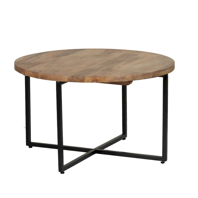 Tavolino da Caffè in Legno Naturale e Ferro – Stile Industriale Rustico, Tavolo da Centro per Soggiorno