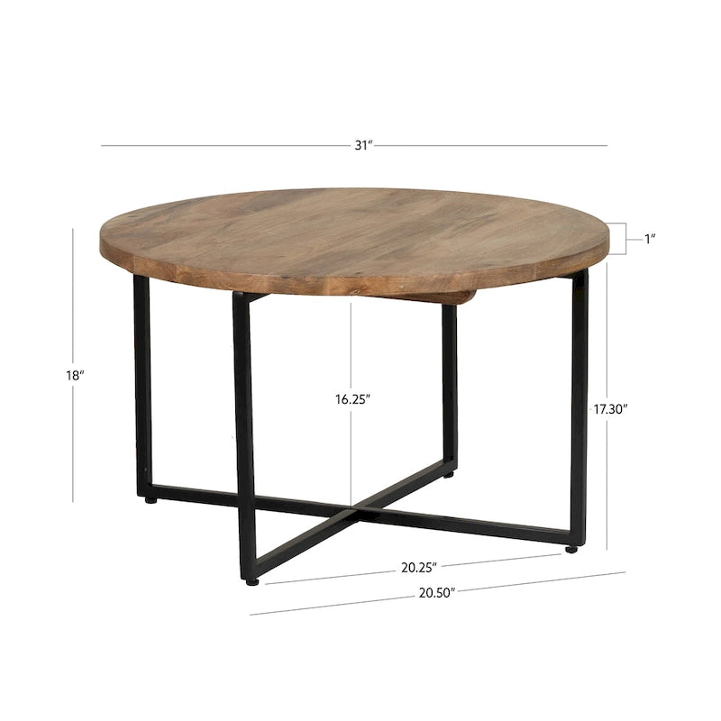 Tavolino da Caffè in Legno Naturale e Ferro – Stile Industriale Rustico, Tavolo da Centro per Soggiorno