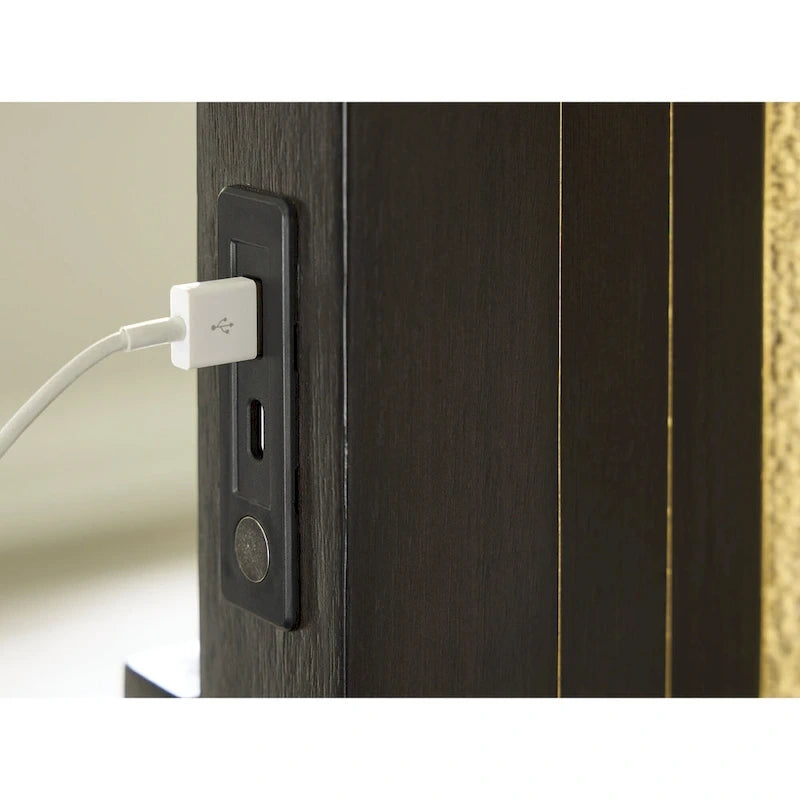 Letto imbottito con pannello testa marrone scuro e grigio – Profilo borchiato, Struttura in legno massello, Misura Queen/King