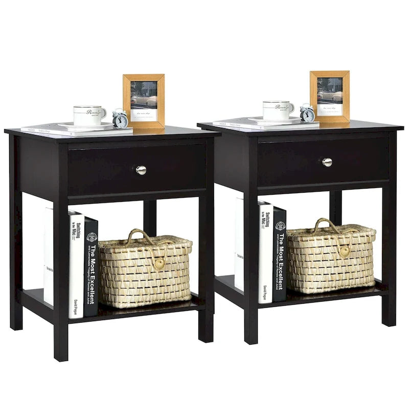 Set di 2 comodini moderni a 2 livelli con cassetto e ripiano aperto – Tavolini laterali da letto