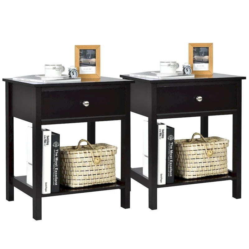 Set di 2 comodini moderni a 2 livelli con cassetto e ripiano aperto – Tavolini laterali da letto
