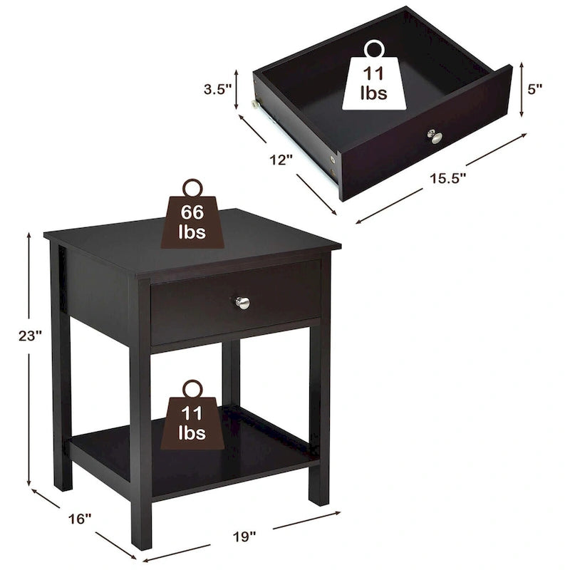 Set di 2 comodini moderni a 2 livelli con cassetto e ripiano aperto – Tavolini laterali da letto