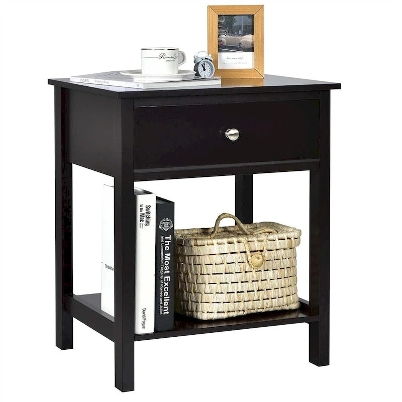 Set di 2 comodini moderni a 2 livelli con cassetto e ripiano aperto – Tavolini laterali da letto