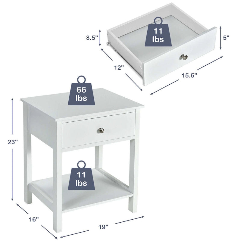 Set di 2 comodini moderni a 2 livelli con cassetto e ripiano aperto – Tavolini laterali da letto