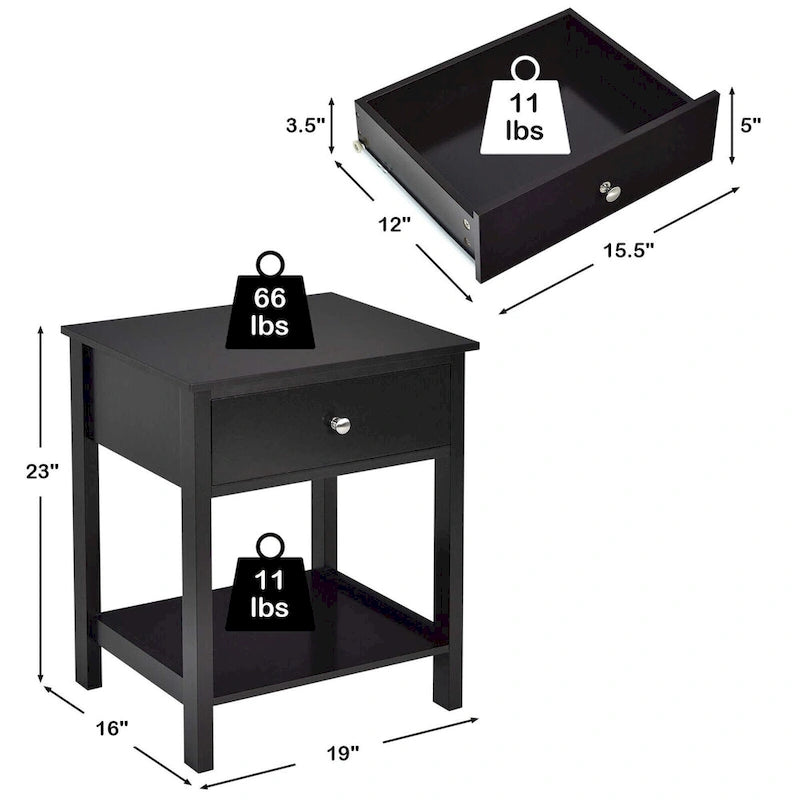 Set di 2 comodini moderni a 2 livelli con cassetto e ripiano aperto – Tavolini laterali da letto