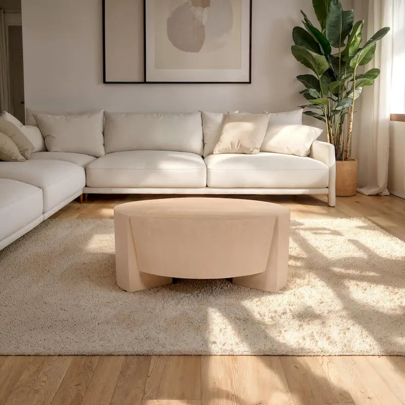 Tavolino da caffè rotondo a tamburo da 35" – Legno di mango a 3 gambe, finitura marrone naturale sabbiato