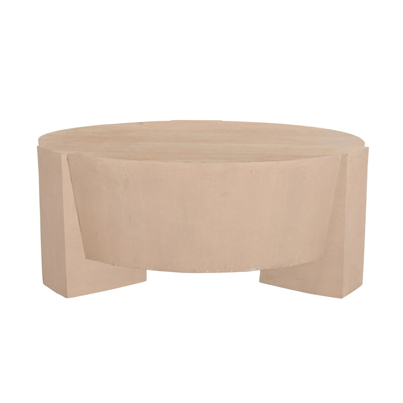 Tavolino da caffè rotondo a tamburo da 35" – Legno di mango a 3 gambe, finitura marrone naturale sabbiato