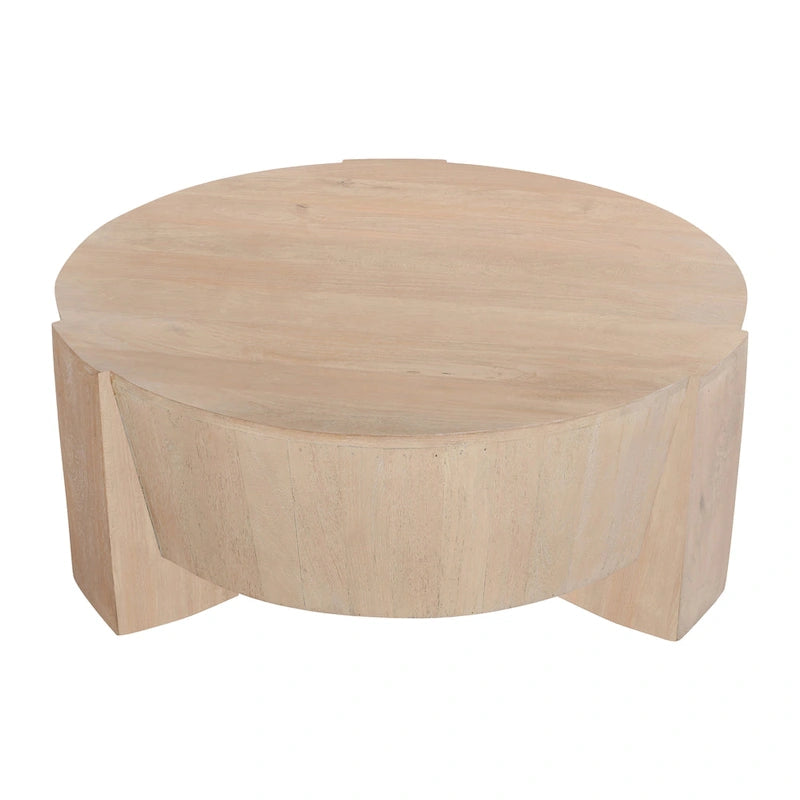 Tavolino da caffè rotondo a tamburo da 35" – Legno di mango a 3 gambe, finitura marrone naturale sabbiato