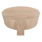 Tavolino da caffè rotondo a tamburo da 35" – Legno di mango a 3 gambe, finitura marrone naturale sabbiato