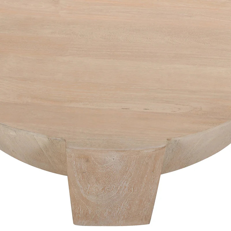 Tavolino da caffè rotondo a tamburo da 35" – Legno di mango a 3 gambe, finitura marrone naturale sabbiato