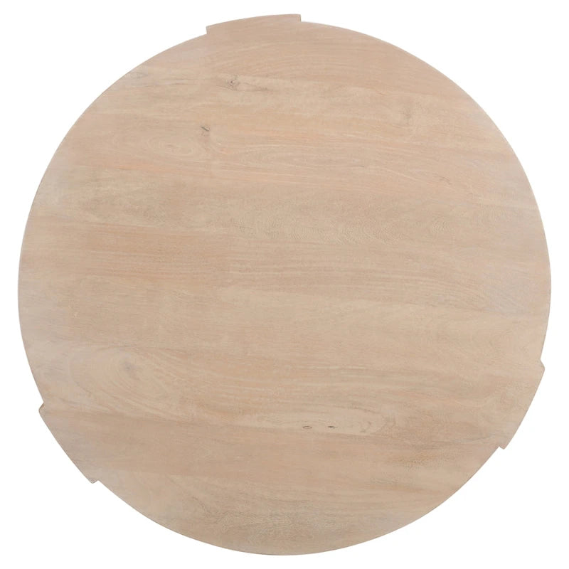Tavolino da caffè rotondo a tamburo da 35" – Legno di mango a 3 gambe, finitura marrone naturale sabbiato
