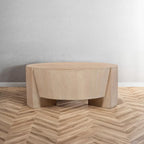 Tavolino da caffè rotondo a tamburo da 35" – Legno di mango a 3 gambe, finitura marrone naturale sabbiato