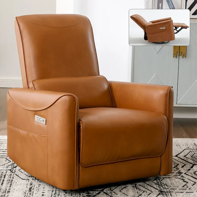Poltrona reclinabile elettrica ergonomica marrone con funzione girevole, a dondolo e porte USB – Sedia da soggiorno