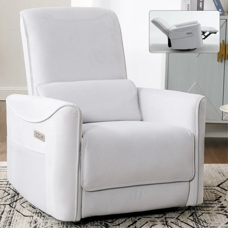 Poltrona reclinabile elettrica ergonomica marrone con funzione girevole, a dondolo e porte USB – Sedia da soggiorno