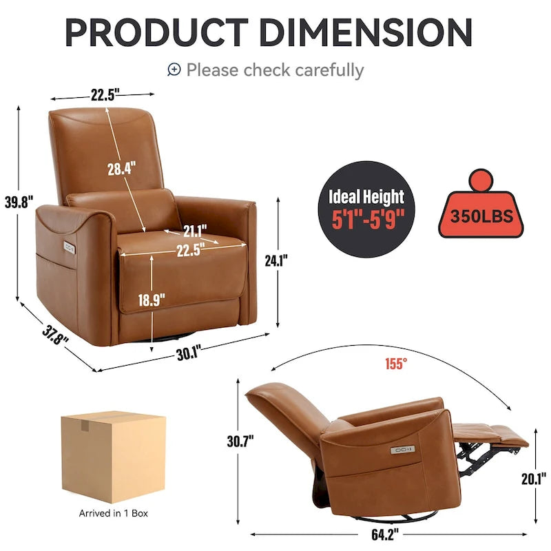 Poltrona reclinabile elettrica ergonomica marrone con funzione girevole, a dondolo e porte USB – Sedia da soggiorno