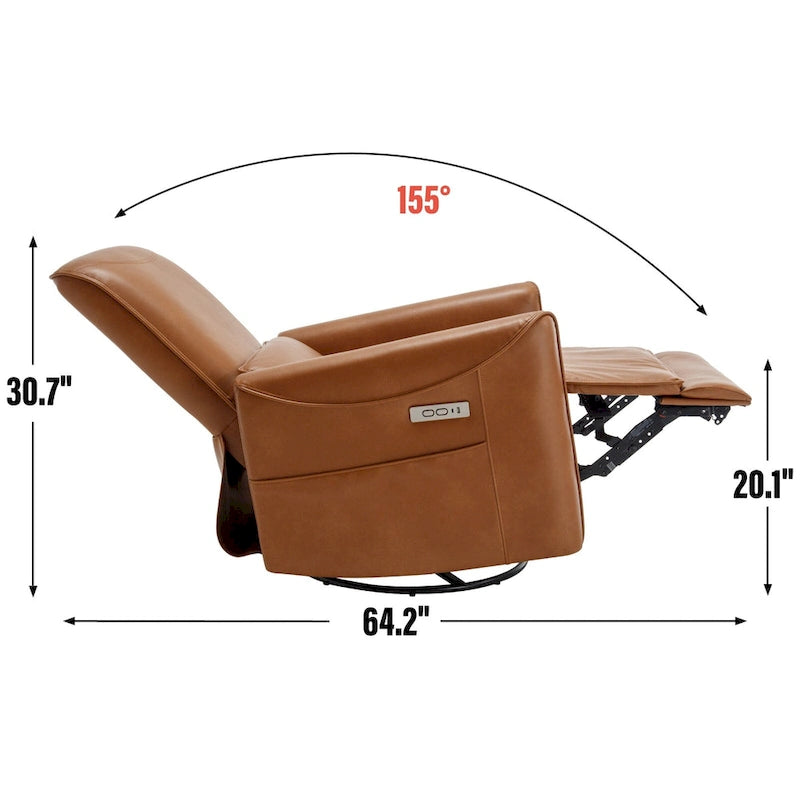 Poltrona reclinabile elettrica ergonomica marrone con funzione girevole, a dondolo e porte USB – Sedia da soggiorno