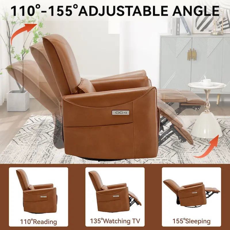 Poltrona reclinabile elettrica ergonomica marrone con funzione girevole, a dondolo e porte USB – Sedia da soggiorno