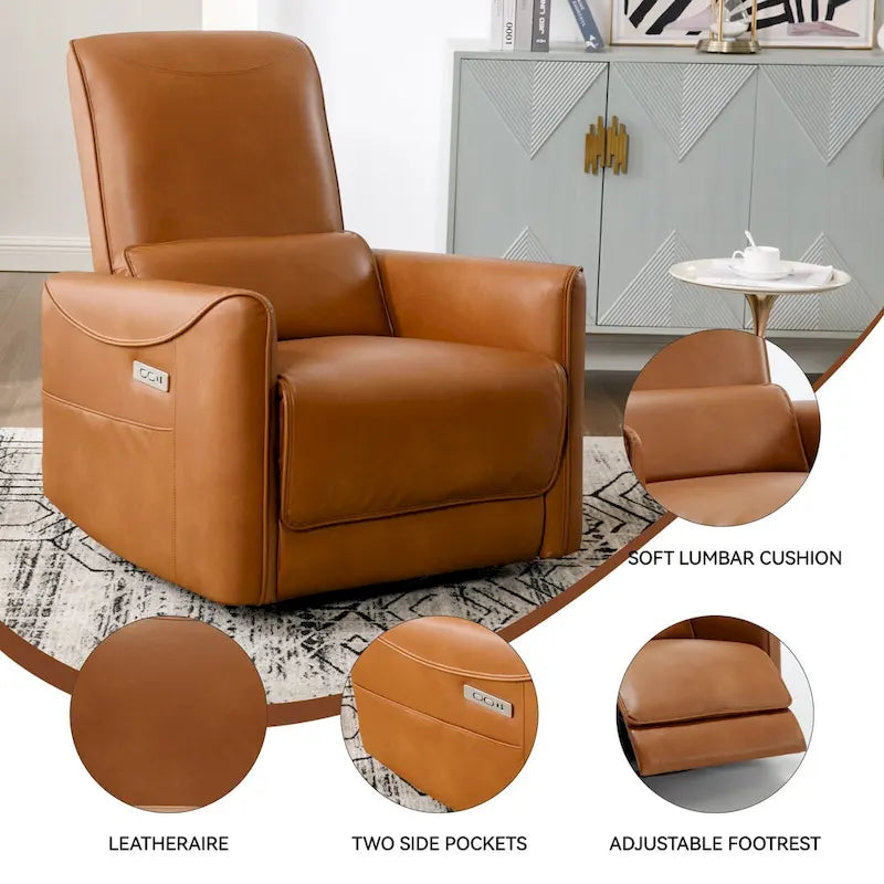 Poltrona reclinabile elettrica ergonomica marrone con funzione girevole, a dondolo e porte USB – Sedia da soggiorno