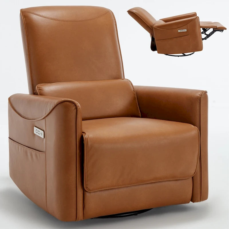 Poltrona reclinabile elettrica ergonomica marrone con funzione girevole, a dondolo e porte USB – Sedia da soggiorno