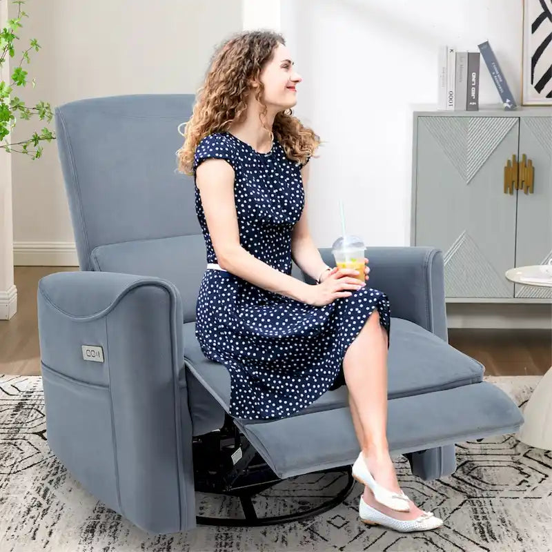 Poltrona reclinabile elettrica ergonomica marrone con funzione girevole, a dondolo e porte USB – Sedia da soggiorno