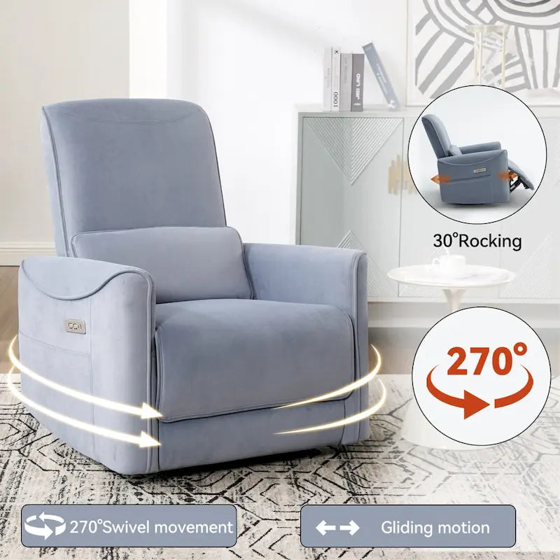 Poltrona reclinabile elettrica ergonomica marrone con funzione girevole, a dondolo e porte USB – Sedia da soggiorno