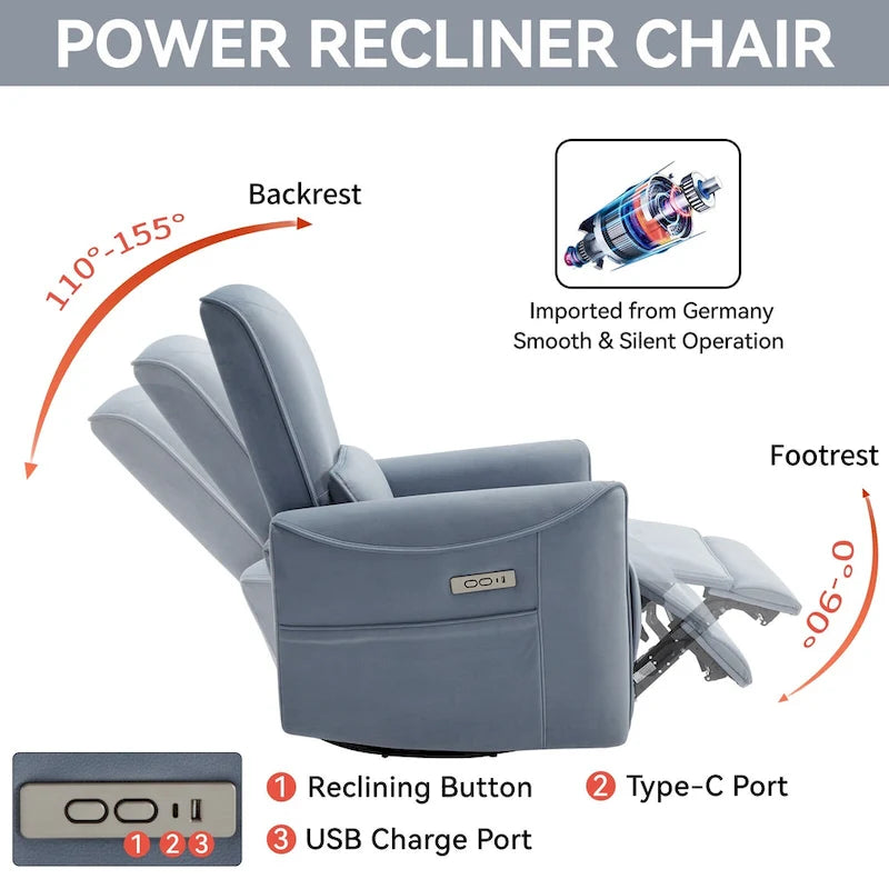 Poltrona reclinabile elettrica ergonomica marrone con funzione girevole, a dondolo e porte USB – Sedia da soggiorno