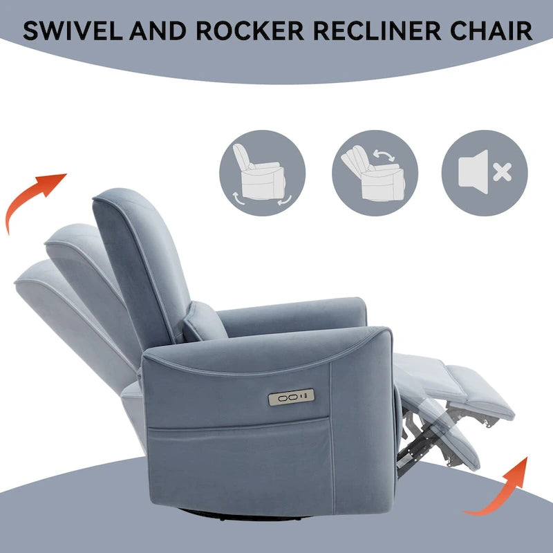 Poltrona reclinabile elettrica ergonomica marrone con funzione girevole, a dondolo e porte USB – Sedia da soggiorno