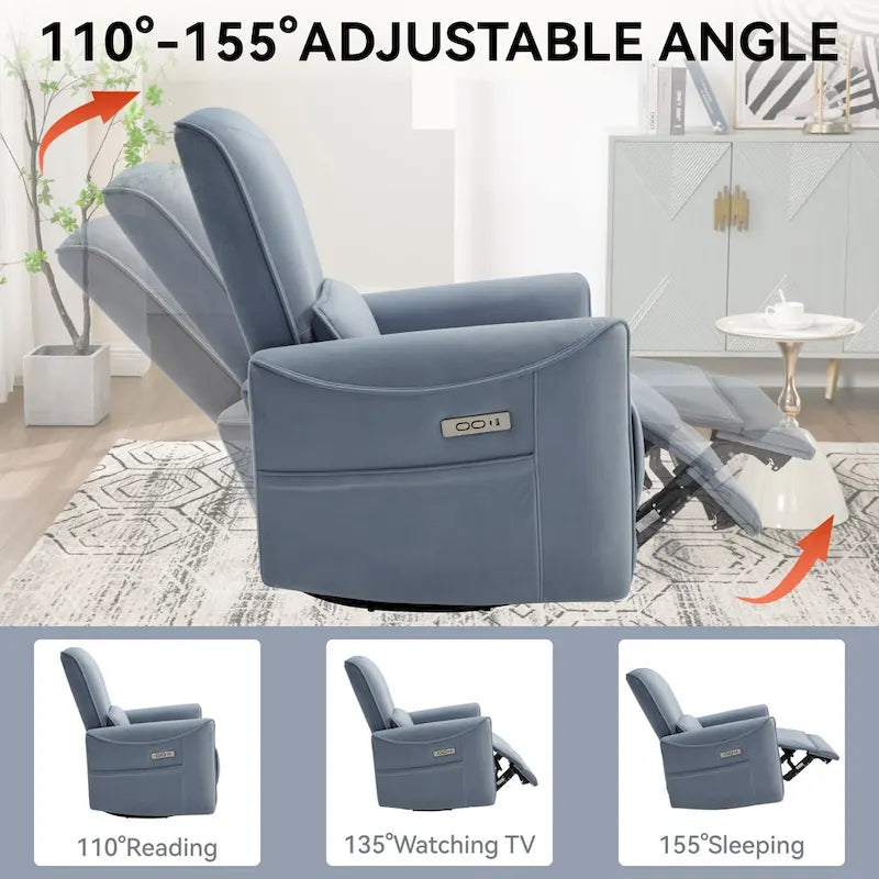 Poltrona reclinabile elettrica ergonomica marrone con funzione girevole, a dondolo e porte USB – Sedia da soggiorno