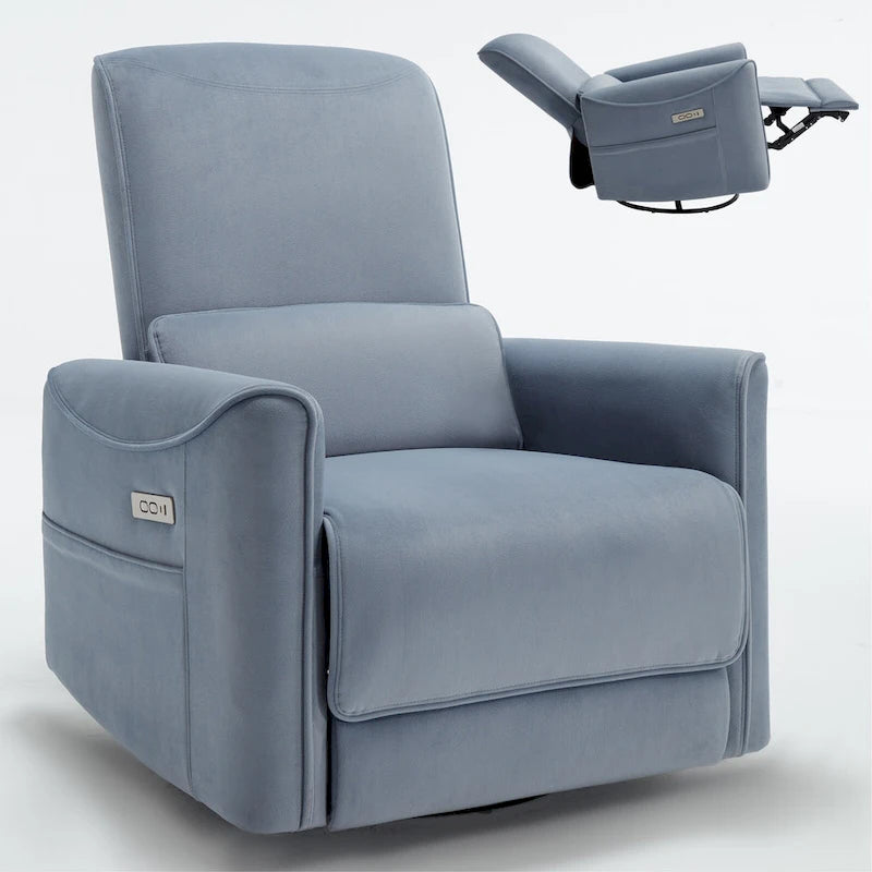 Poltrona reclinabile elettrica ergonomica marrone con funzione girevole, a dondolo e porte USB – Sedia da soggiorno