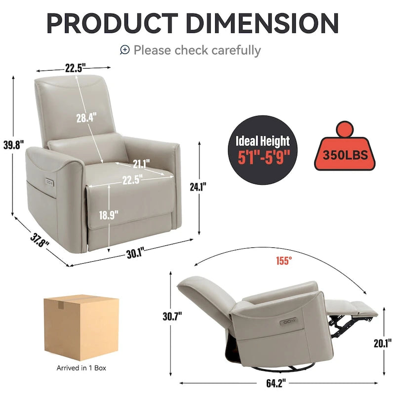 Poltrona reclinabile elettrica ergonomica marrone con funzione girevole, a dondolo e porte USB – Sedia da soggiorno