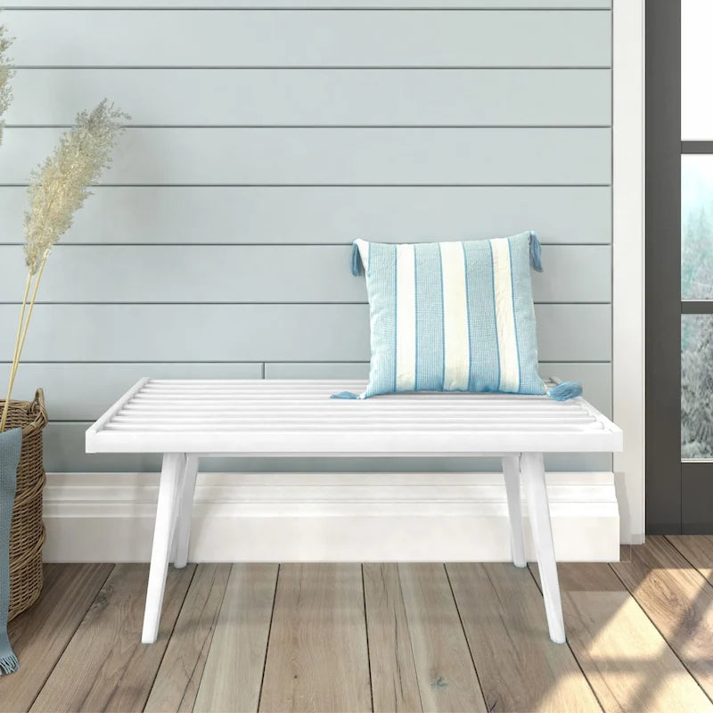 Panca da ingresso in legno massello stile Mid-Century da 41,3" – 16,5" L x 17,5" A, finitura naturale, seduta da corridoio