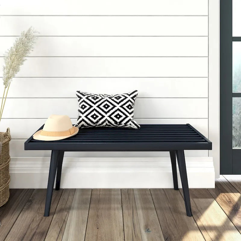Panca da ingresso in legno massello stile Mid-Century da 41,3" – 16,5" L x 17,5" A, finitura naturale, seduta da corridoio