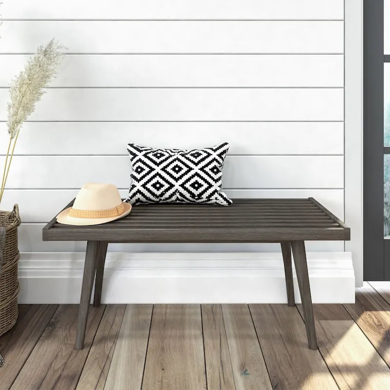 Panca da ingresso in legno massello stile Mid-Century da 41,3" – 16,5" L x 17,5" A, finitura naturale, seduta da corridoio
