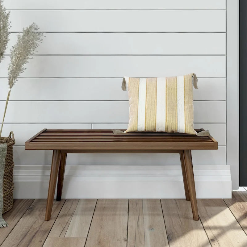 Panca da ingresso in legno massello stile Mid-Century da 41,3" – 16,5" L x 17,5" A, finitura naturale, seduta da corridoio