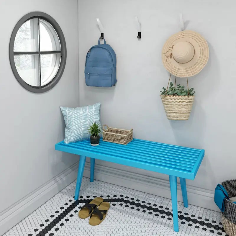 Panca da ingresso in legno massello stile Mid-Century da 41,3" – 16,5" L x 17,5" A, finitura naturale, seduta da corridoio
