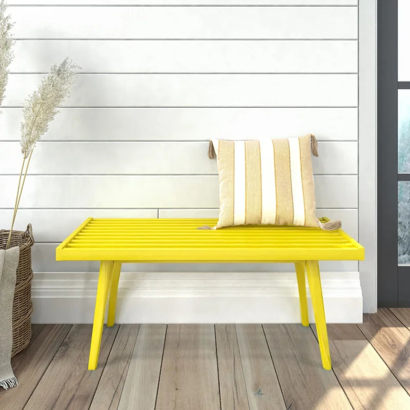 Panca da ingresso in legno massello stile Mid-Century da 41,3" – 16,5" L x 17,5" A, finitura naturale, seduta da corridoio