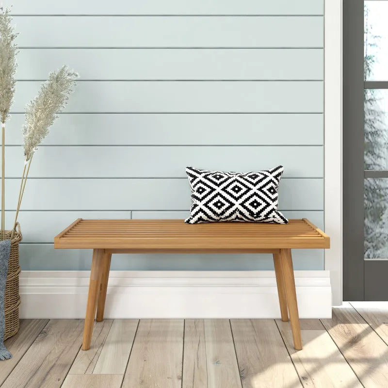 Panca da ingresso in legno massello stile Mid-Century da 41,3" – 16,5" L x 17,5" A, finitura naturale, seduta da corridoio