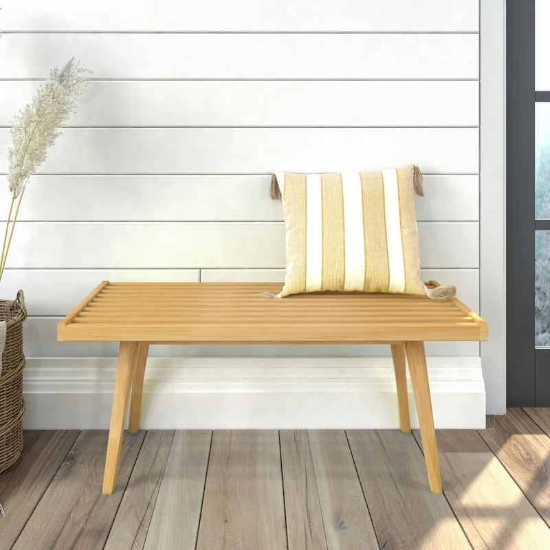 Panca da ingresso in legno massello stile Mid-Century da 41,3" – 16,5" L x 17,5" A, finitura naturale, seduta da corridoio