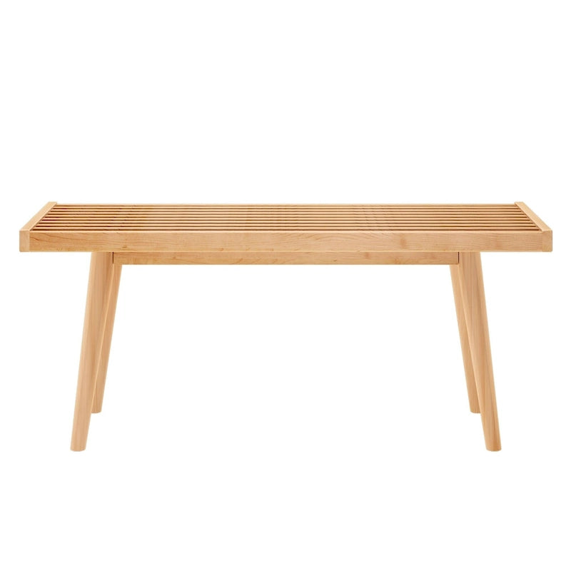 Panca da ingresso in legno massello stile Mid-Century da 41,3" – 16,5" L x 17,5" A, finitura naturale, seduta da corridoio