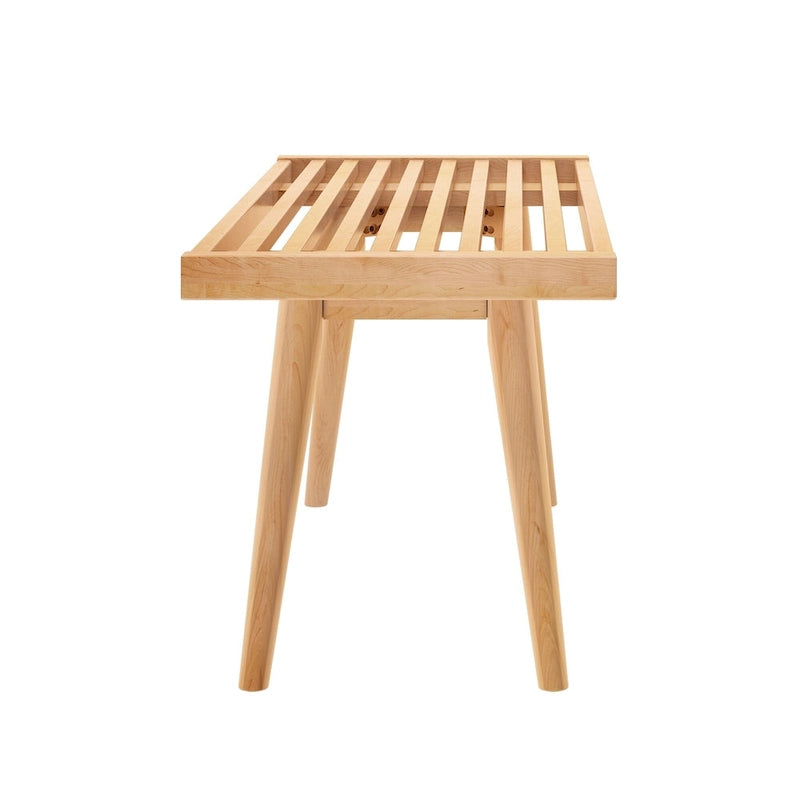 Panca da ingresso in legno massello stile Mid-Century da 41,3" – 16,5" L x 17,5" A, finitura naturale, seduta da corridoio
